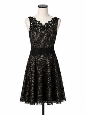 Black Lace Cocktail Party Dress Floral Applique Fit Flare Goth Romantic 12